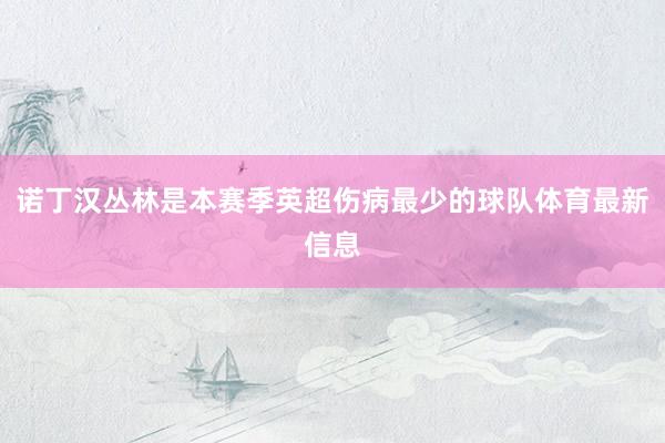 诺丁汉丛林是本赛季英超伤病最少的球队体育最新信息