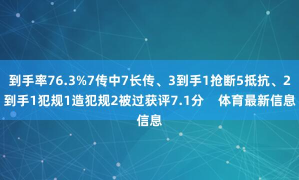 到手率76.3%7传中7长传、3到手1抢断5抵抗、2到手1犯规1造犯规2被过获评7.1分    体育最新信息