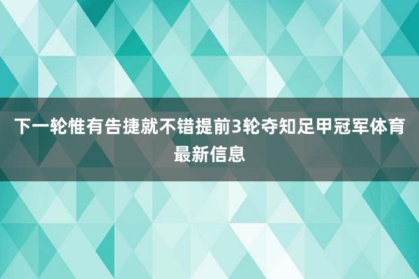 下一轮惟有告捷就不错提前3轮夺知足甲冠军体育最新信息